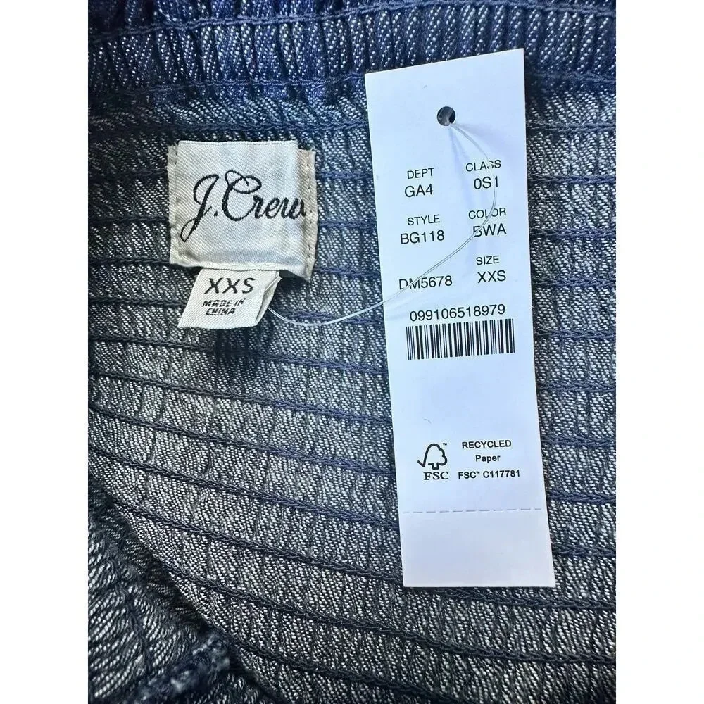 JCrew Smocked puff-sleeve dress in chambray, NWT
